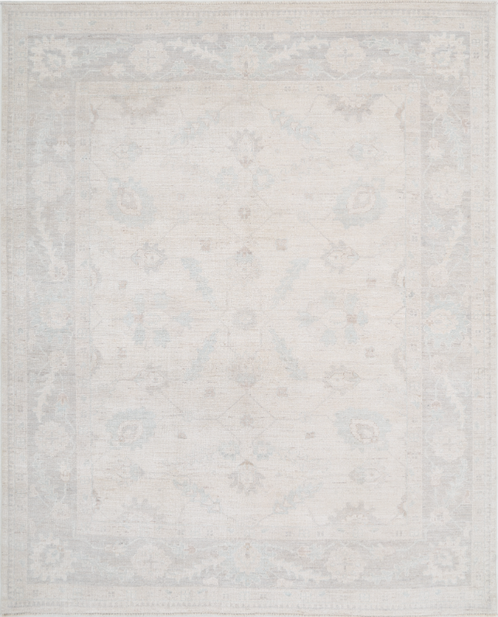 Hand Knotted Oushak Wool Rug - 8' 1" X 10' 0" 8' 1" X 10' 0" (246 X 305) / Ivory / Wool