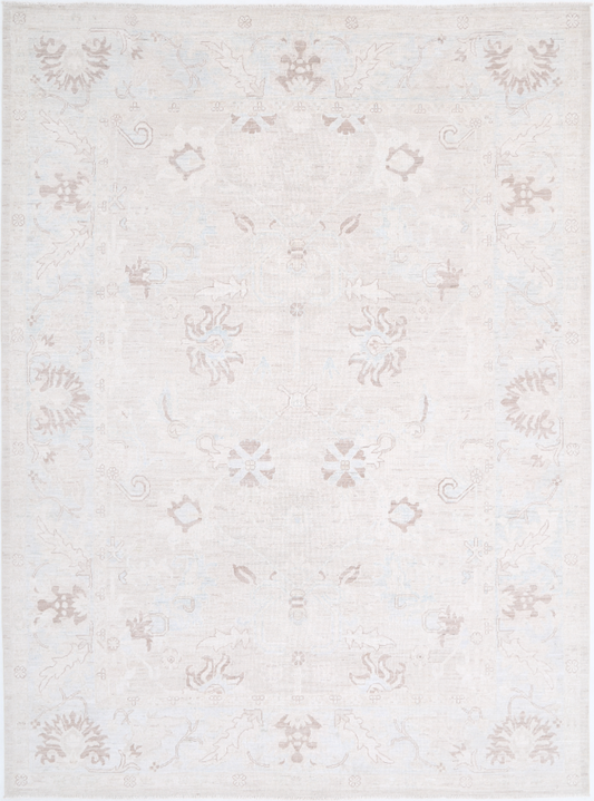 Hand Knotted Oushak Wool Rug - 8' 8" X 11' 7" 8' 8" X 11' 7" (264 X 353) / Ivory / Wool