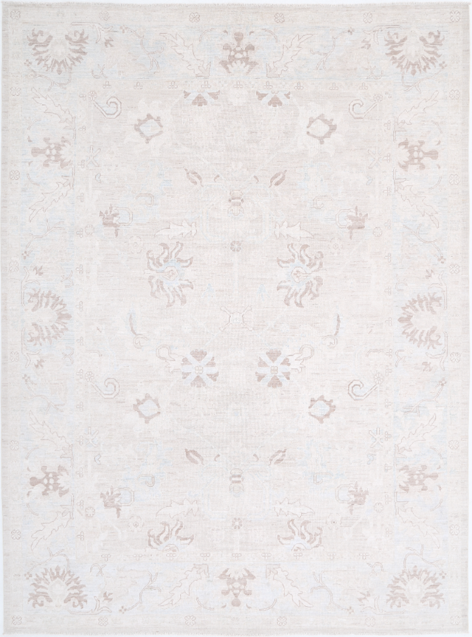 Hand Knotted Oushak Wool Rug - 8' 8" X 11' 7" 8' 8" X 11' 7" (264 X 353) / Ivory / Wool