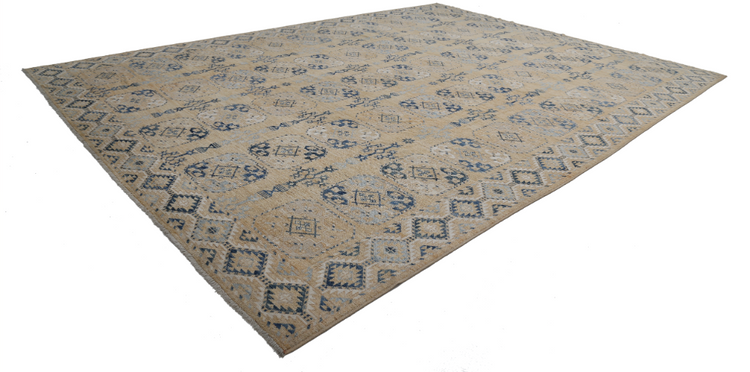 Hand Knotted Oushak Wool Rug - 12' 10" X 17' 2" 12' 10" X 17' 2" (391 X 523) / Gold / Wool