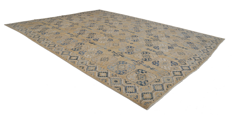 Hand Knotted Oushak Wool Rug - 12' 10" X 17' 2" 12' 10" X 17' 2" (391 X 523) / Gold / Wool