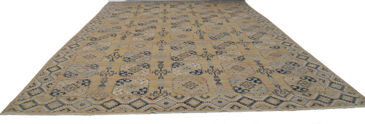 Hand Knotted Oushak Wool Rug - 12' 10" X 17' 2" 12' 10" X 17' 2" (391 X 523) / Gold / Wool