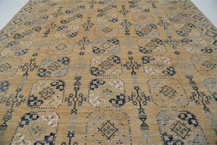 Hand Knotted Oushak Wool Rug - 12' 10" X 17' 2" 12' 10" X 17' 2" (391 X 523) / Gold / Wool