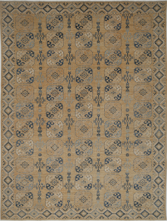 Hand Knotted Oushak Wool Rug - 12' 10" X 17' 2" 12' 10" X 17' 2" (391 X 523) / Gold / Wool