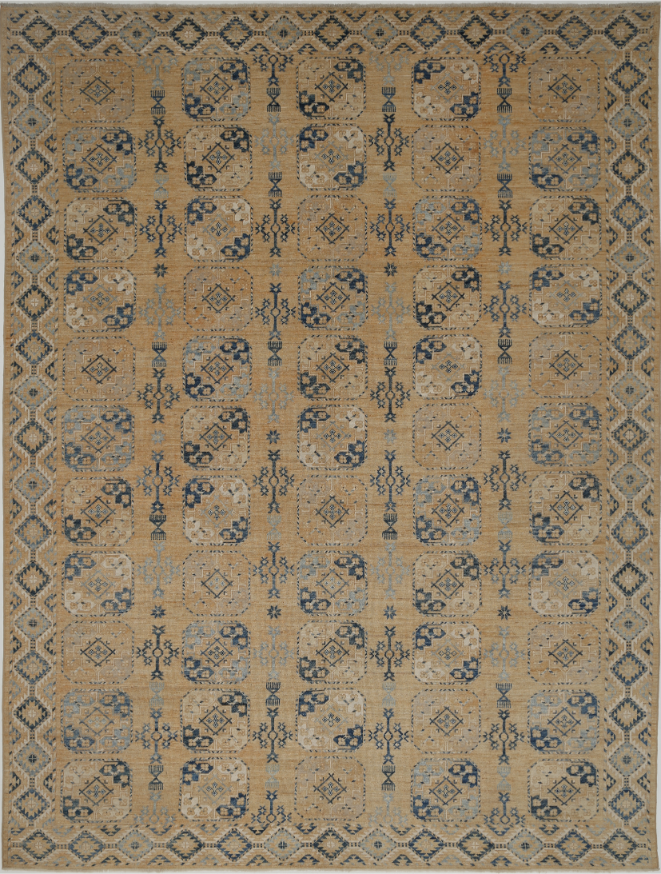 Hand Knotted Oushak Wool Rug - 12' 10" X 17' 2" 12' 10" X 17' 2" (391 X 523) / Gold / Wool