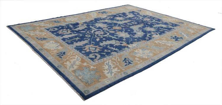 Hand Knotted Oushak Wool Rug - 9' 11" X 13' 3" 9' 11" X 13' 3" (302 X 404) / Blue / Wool