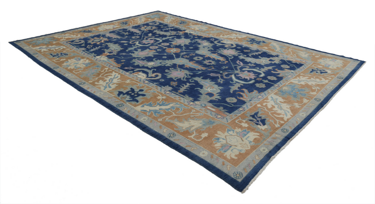 Hand Knotted Oushak Wool Rug - 9' 11" X 13' 3" 9' 11" X 13' 3" (302 X 404) / Blue / Wool