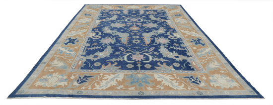 Hand Knotted Oushak Wool Rug - 9' 11" X 13' 3" 9' 11" X 13' 3" (302 X 404) / Blue / Wool