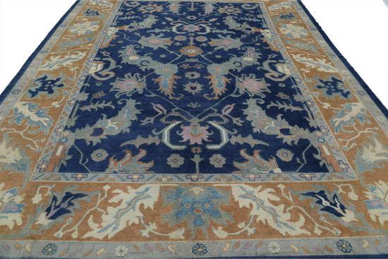 Hand Knotted Oushak Wool Rug - 9' 11" X 13' 3" 9' 11" X 13' 3" (302 X 404) / Blue / Wool