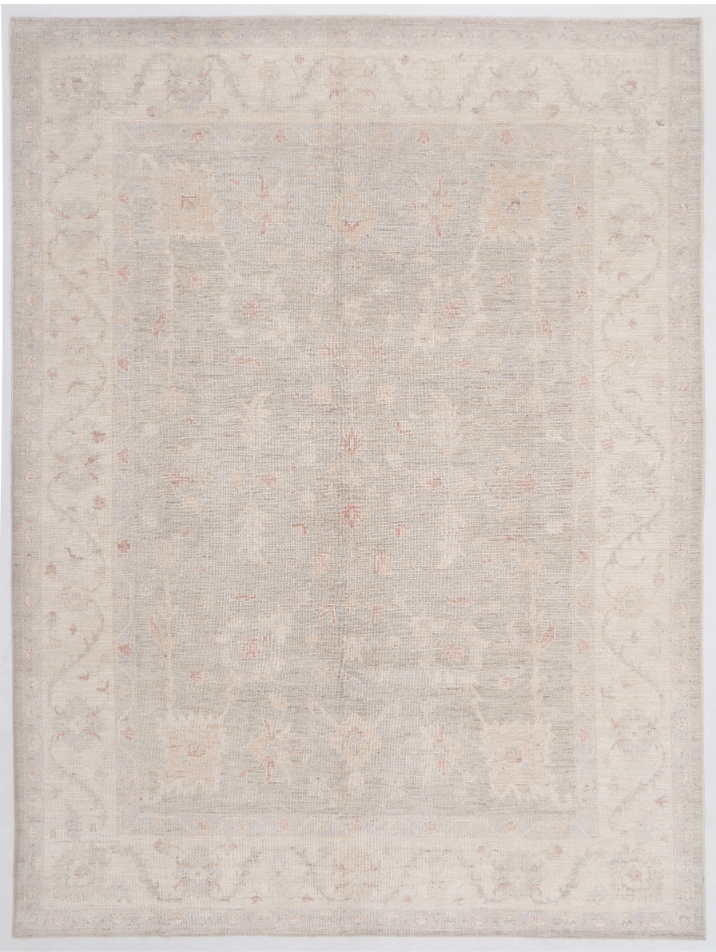 Hand Knotted Oushak Wool Rug - 9' 2" X 12' 3" 9' 2" X 12' 3" (280 X 373) / Grey / Wool