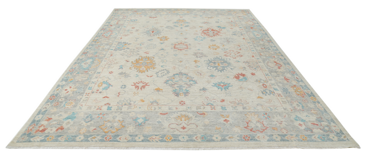 Hand Knotted Oushak Wool Rug - 8' 11" X 12' 4" 8' 11" X 12' 4" (272 X 376) / Grey / Wool