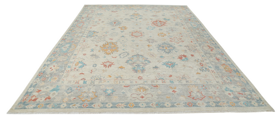 Hand Knotted Oushak Wool Rug - 8' 11" X 12' 4" 8' 11" X 12' 4" (272 X 376) / Grey / Wool