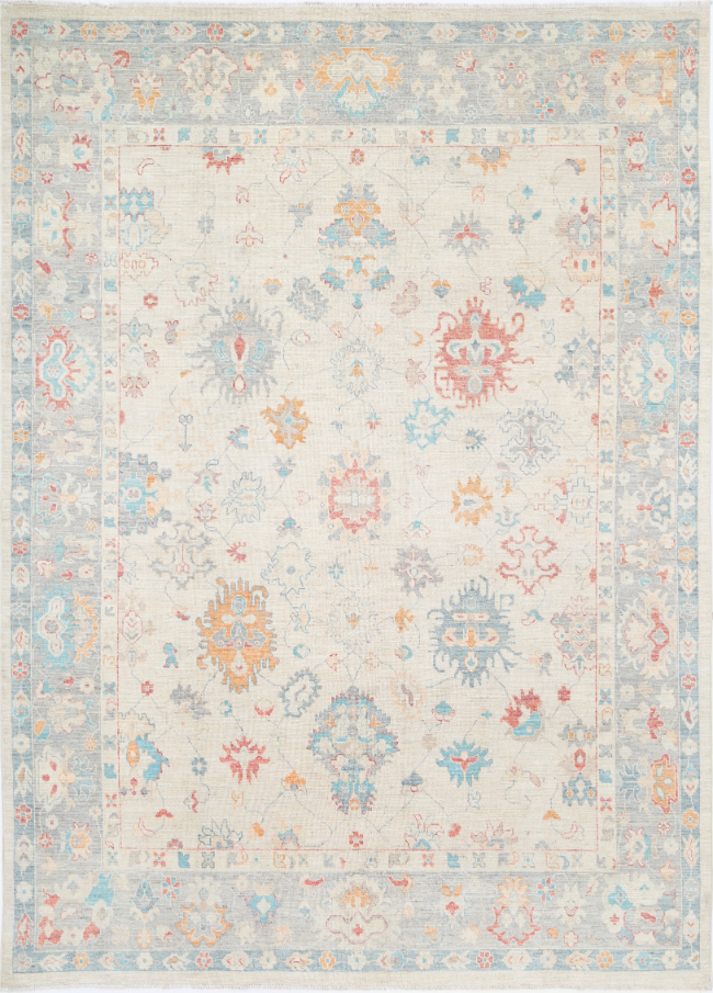 Hand Knotted Oushak Wool Rug - 8' 11" X 12' 4" 8' 11" X 12' 4" (272 X 376) / Grey / Wool