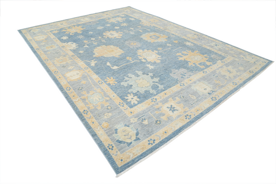 Hand Knotted Oushak Wool Rug - 8' 11" X 11' 9" 8' 11" X 11' 9" (272 X 358) / Blue / Wool