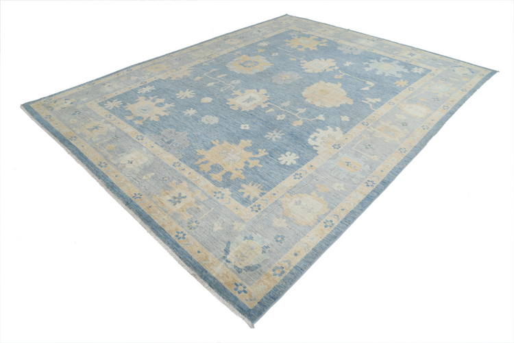 Hand Knotted Oushak Wool Rug - 8' 11" X 11' 9" 8' 11" X 11' 9" (272 X 358) / Blue / Wool