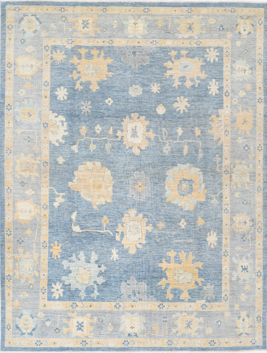 Hand Knotted Oushak Wool Rug - 8' 11" X 11' 9" 8' 11" X 11' 9" (272 X 358) / Blue / Wool