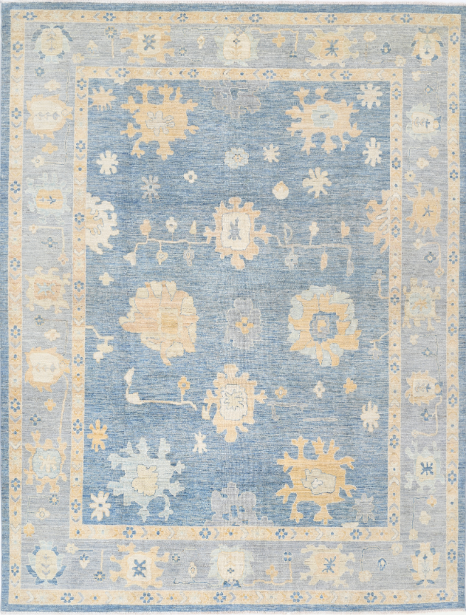 Hand Knotted Oushak Wool Rug - 8' 11" X 11' 9" 8' 11" X 11' 9" (272 X 358) / Blue / Wool