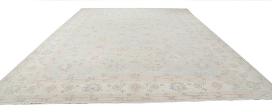 Hand Knotted Oushak Wool Rug - 12' 9" X 17' 7" 12' 9" X 17' 7" (389 X 536) / Grey / Wool