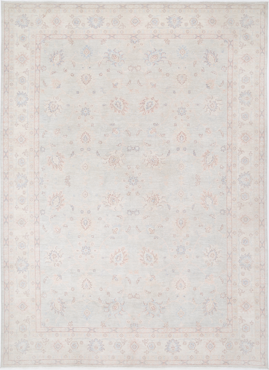 Hand Knotted Oushak Wool Rug - 12' 9" X 17' 7" 12' 9" X 17' 7" (389 X 536) / Grey / Wool