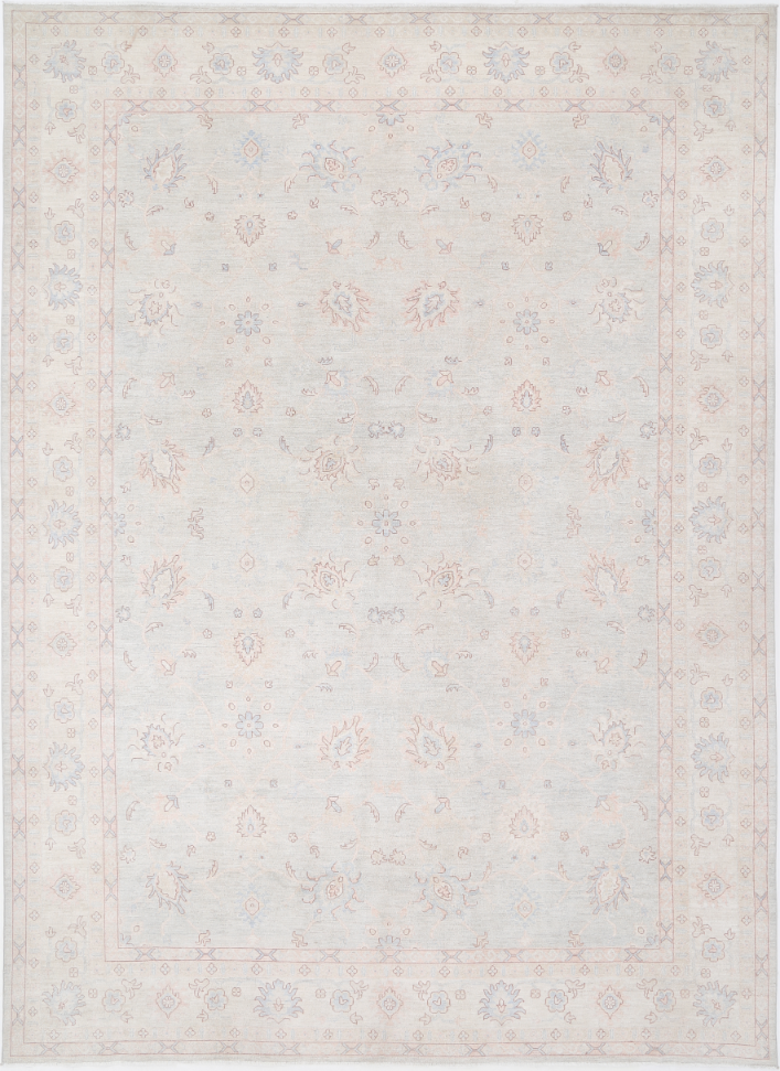 Hand Knotted Oushak Wool Rug - 12' 9" X 17' 7" 12' 9" X 17' 7" (389 X 536) / Grey / Wool