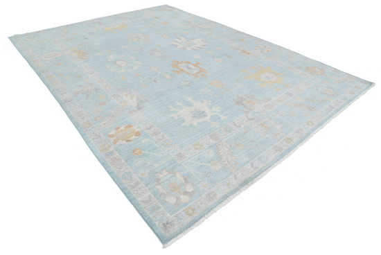 Hand Knotted Oushak Wool Rug - 8' 11" X 12' 3" 8' 11" X 12' 3" (272 X 373) / Blue / Wool