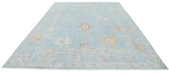 Hand Knotted Oushak Wool Rug - 8' 11" X 12' 3" 8' 11" X 12' 3" (272 X 373) / Blue / Wool