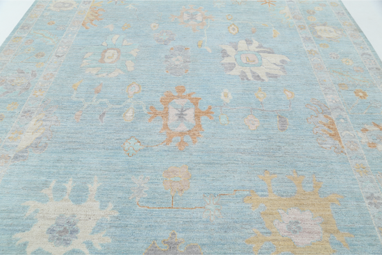 Hand Knotted Oushak Wool Rug - 8' 11" X 12' 3" 8' 11" X 12' 3" (272 X 373) / Blue / Wool