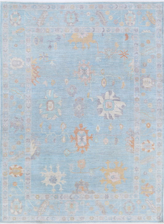 Hand Knotted Oushak Wool Rug - 8' 11" X 12' 3" 8' 11" X 12' 3" (272 X 373) / Blue / Wool