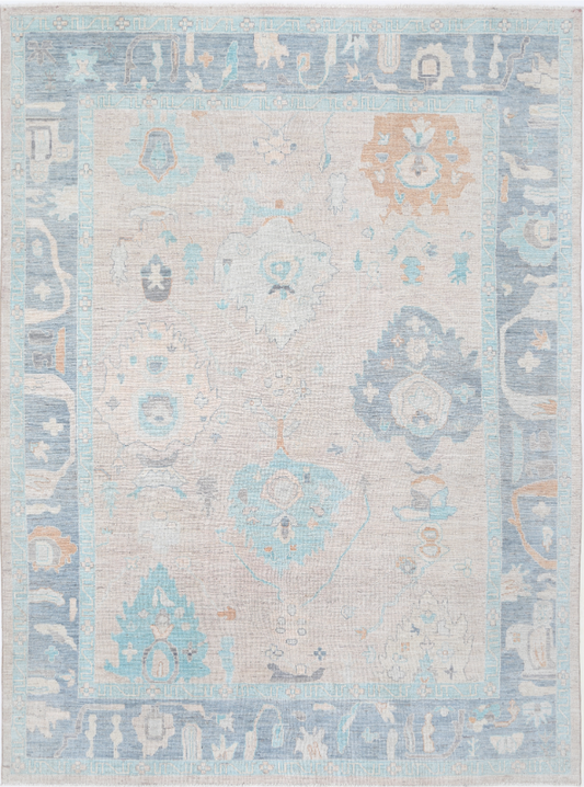 Hand Knotted Oushak Wool Rug - 9' 0" X 11' 9" 9' 0" X 11' 9" (274 X 358) / Peach / Wool