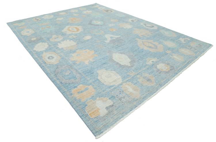 Hand Knotted Oushak Wool Rug - 9' 0" X 11' 11" 9' 0" X 11' 11" (274 X 363) / Blue / Wool