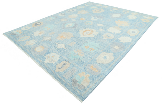 Hand Knotted Oushak Wool Rug - 9' 0" X 11' 11" 9' 0" X 11' 11" (274 X 363) / Blue / Wool