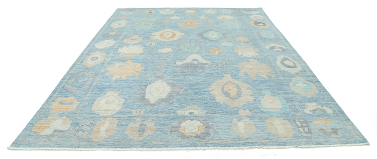 Hand Knotted Oushak Wool Rug - 9' 0" X 11' 11" 9' 0" X 11' 11" (274 X 363) / Blue / Wool