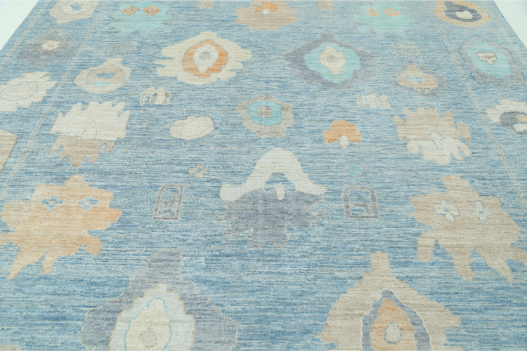 Hand Knotted Oushak Wool Rug - 9' 0" X 11' 11" 9' 0" X 11' 11" (274 X 363) / Blue / Wool