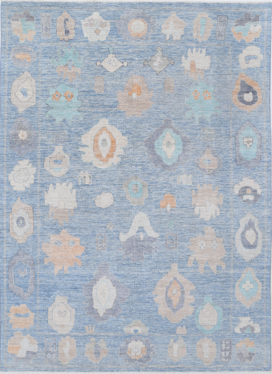 Hand Knotted Oushak Wool Rug - 9' 0" X 11' 11" 9' 0" X 11' 11" (274 X 363) / Blue / Wool