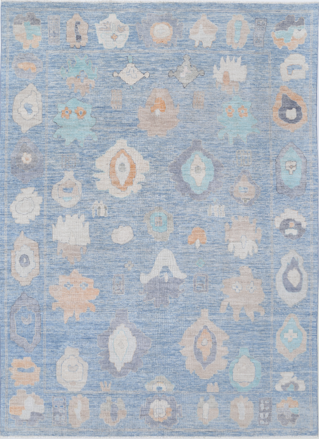 Hand Knotted Oushak Wool Rug - 9' 0" X 11' 11" 9' 0" X 11' 11" (274 X 363) / Blue / Wool