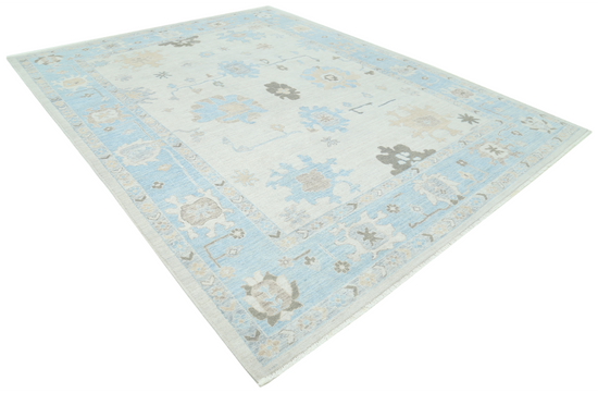 Hand Knotted Oushak Wool Rug - 9' 4" X 12' 2" 9' 4" X 12' 2" (284 X 371) / Ivory / Wool