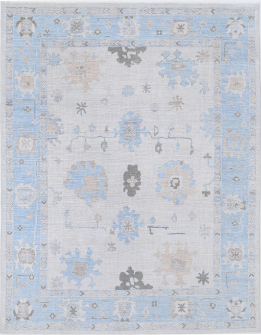 Hand Knotted Oushak Wool Rug - 9' 4" X 12' 2" 9' 4" X 12' 2" (284 X 371) / Ivory / Wool