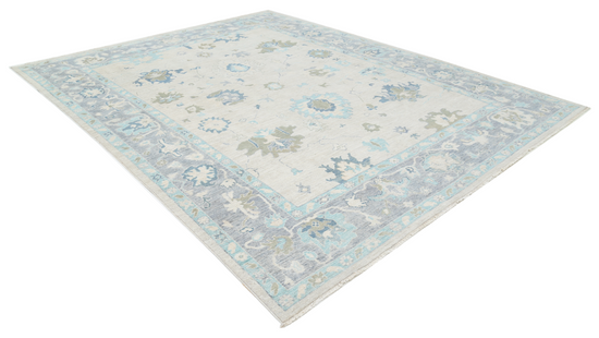 Hand Knotted Oushak Wool Rug - 9' 1" X 11' 9" 9' 1" X 11' 9" (277 X 358) / Silver / Wool