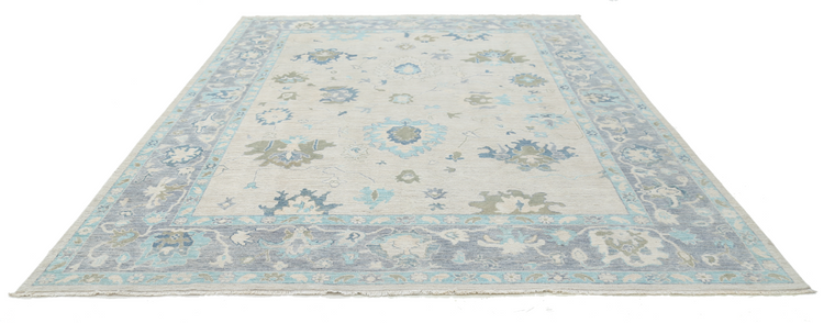 Hand Knotted Oushak Wool Rug - 9' 1" X 11' 9" 9' 1" X 11' 9" (277 X 358) / Silver / Wool