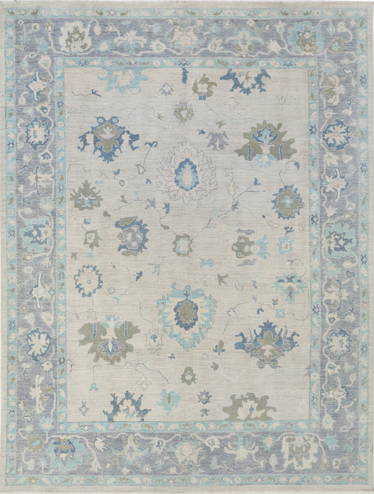 Hand Knotted Oushak Wool Rug - 9' 1" X 11' 9" 9' 1" X 11' 9" (277 X 358) / Silver / Wool