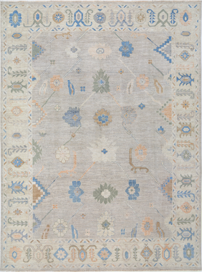 Hand Knotted Oushak Wool Rug - 9' 2" X 11' 11" 9' 2" X 11' 11" (280 X 363) / Grey / Wool