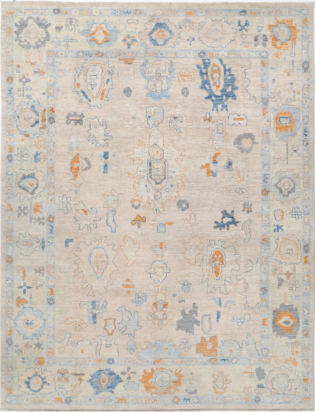 Hand Knotted Oushak Wool Rug - 8' 11" X 11' 9" 8' 11" X 11' 9" (272 X 358) / Taupe / Wool