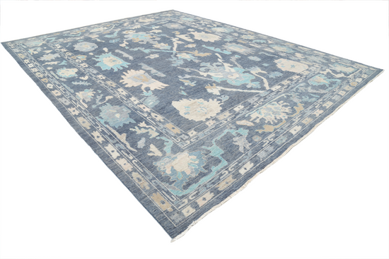 Hand Knotted Oushak Wool Rug - 11' 11" X 14' 10" 11' 11" X 14' 10" (363 X 452) / Blue / Wool