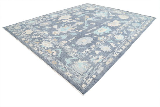 Hand Knotted Oushak Wool Rug - 11' 11" X 14' 10" 11' 11" X 14' 10" (363 X 452) / Blue / Wool