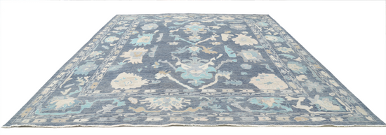 Hand Knotted Oushak Wool Rug - 11' 11" X 14' 10" 11' 11" X 14' 10" (363 X 452) / Blue / Wool