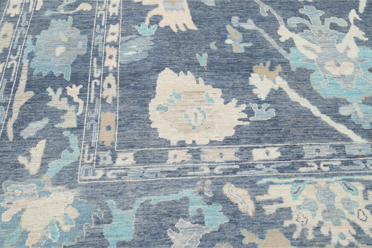 Hand Knotted Oushak Wool Rug - 11' 11" X 14' 10" 11' 11" X 14' 10" (363 X 452) / Blue / Wool