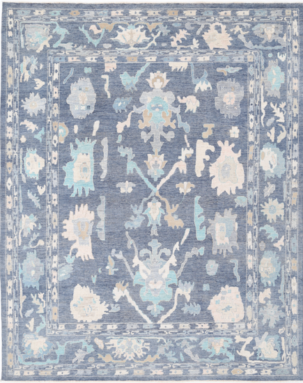 Hand Knotted Oushak Wool Rug - 11' 11" X 14' 10" 11' 11" X 14' 10" (363 X 452) / Blue / Wool