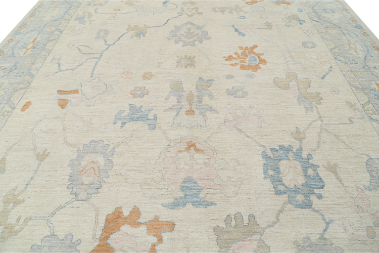 Hand Knotted Oushak Wool Rug - 12' 1" X 14' 6" 12' 1" X 14' 6" (368 X 442) / Ivory / Wool