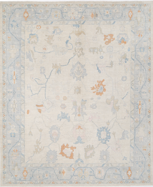 Hand Knotted Oushak Wool Rug - 12' 1" X 14' 6" 12' 1" X 14' 6" (368 X 442) / Ivory / Wool