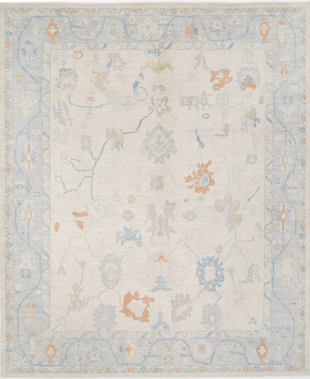 Hand Knotted Oushak Wool Rug - 12' 1" X 14' 6" 12' 1" X 14' 6" (368 X 442) / Ivory / Wool